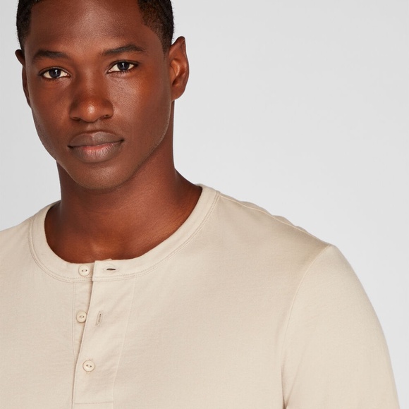 Doubleface Long-Sleeve Henley - New With Tags - NEVER WORN - BEIGE* -AS LAST PIC - Picture 3 of 5